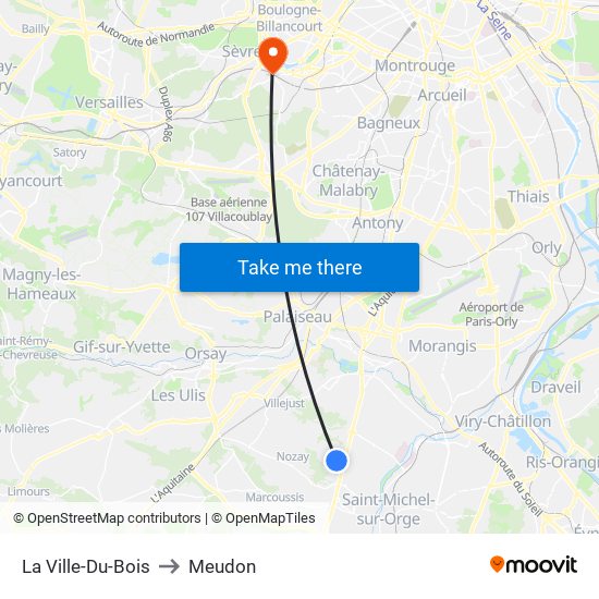 La Ville-Du-Bois to Meudon map
