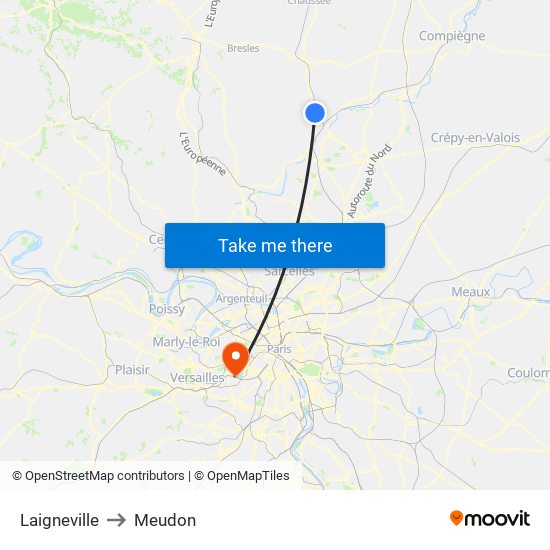 Laigneville to Meudon map