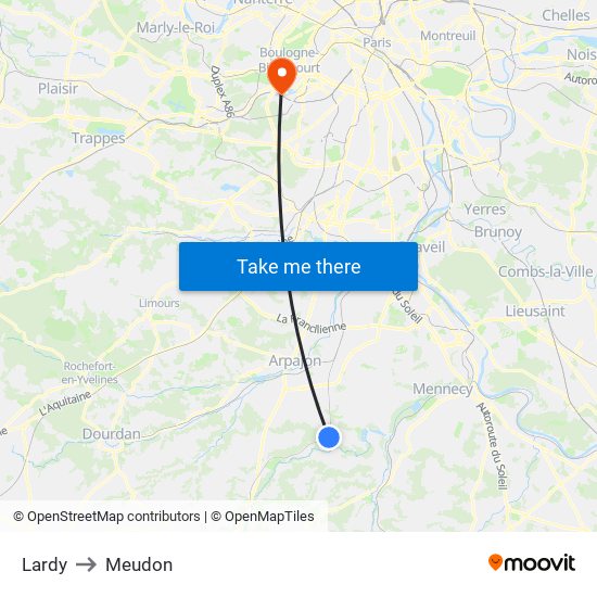 Lardy to Meudon map