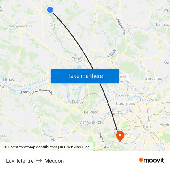 Lavilletertre to Meudon map