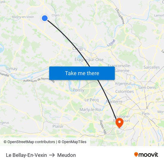 Le Bellay-En-Vexin to Meudon map