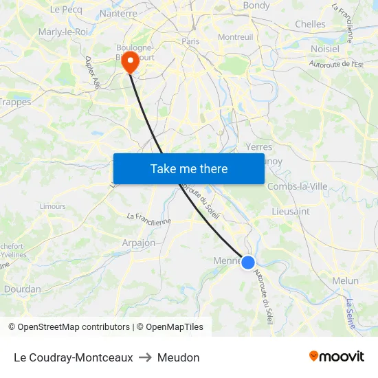 Le Coudray-Montceaux to Meudon map