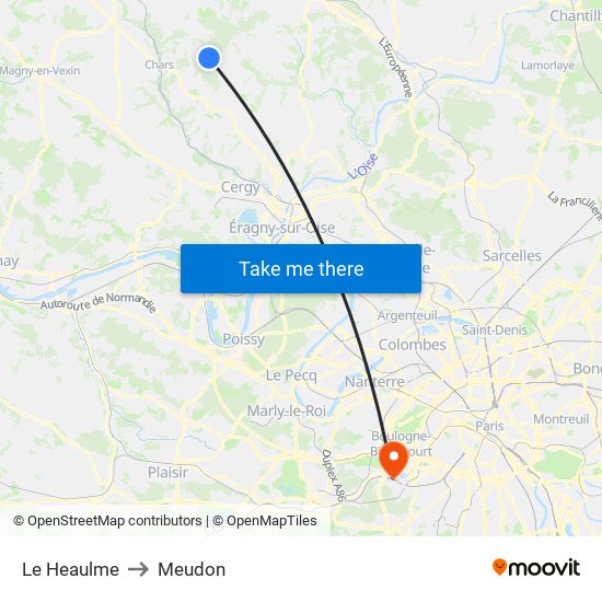 Le Heaulme to Meudon map