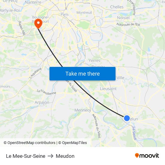 Le Mee-Sur-Seine to Meudon map