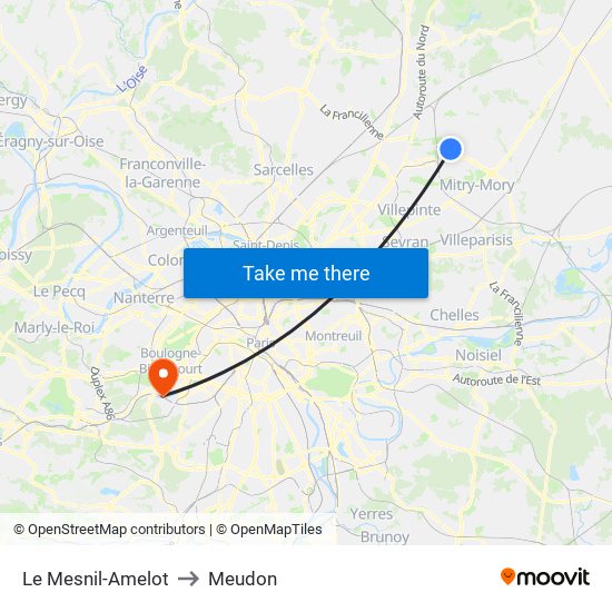 Le Mesnil-Amelot to Meudon map