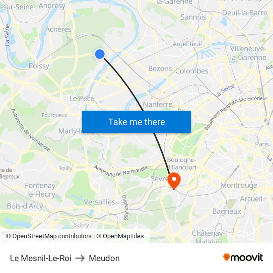 Le Mesnil-Le-Roi to Meudon map