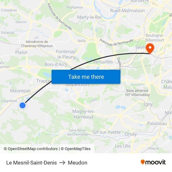 Le Mesnil-Saint-Denis to Meudon map