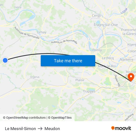 Le Mesnil-Simon to Meudon map