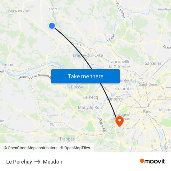 Le Perchay to Meudon map