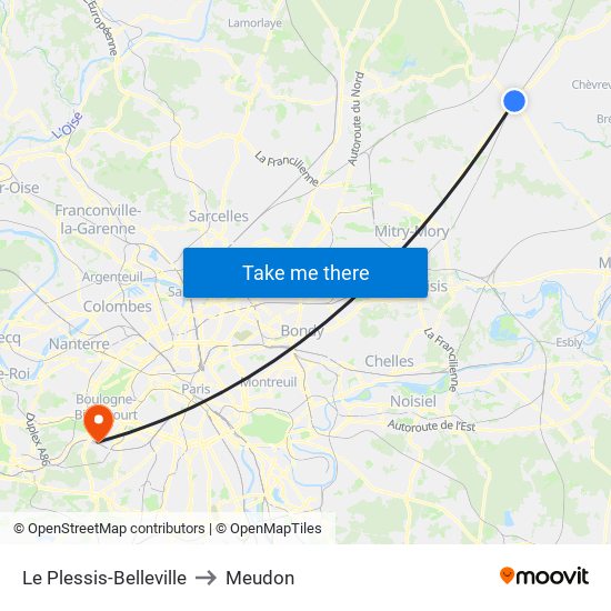 Le Plessis-Belleville to Meudon map