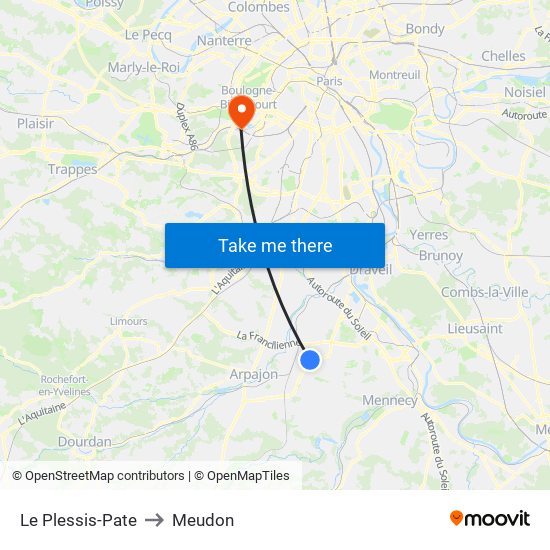 Le Plessis-Pate to Meudon map