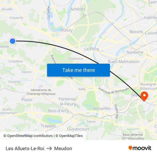 Les Alluets-Le-Roi to Meudon map