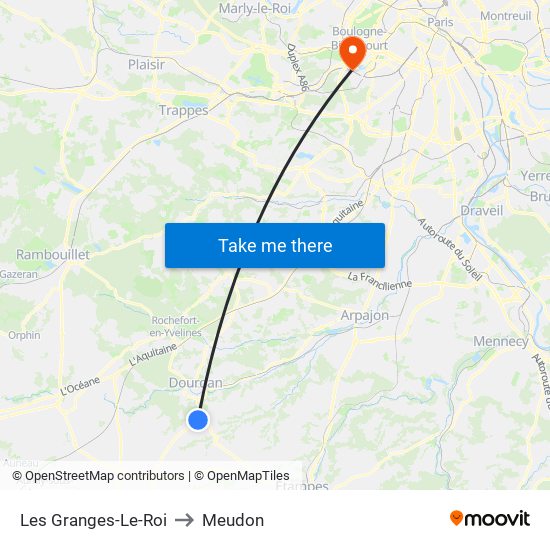 Les Granges-Le-Roi to Meudon map