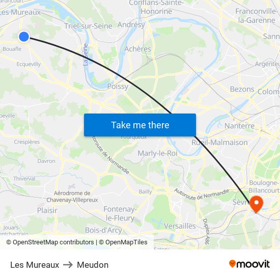 Les Mureaux to Meudon map
