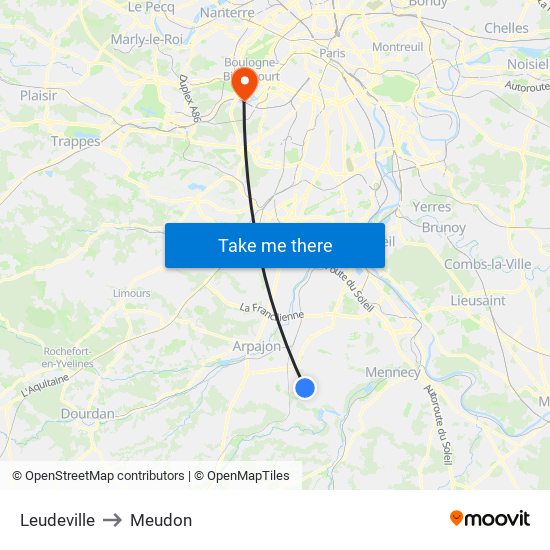 Leudeville to Meudon map