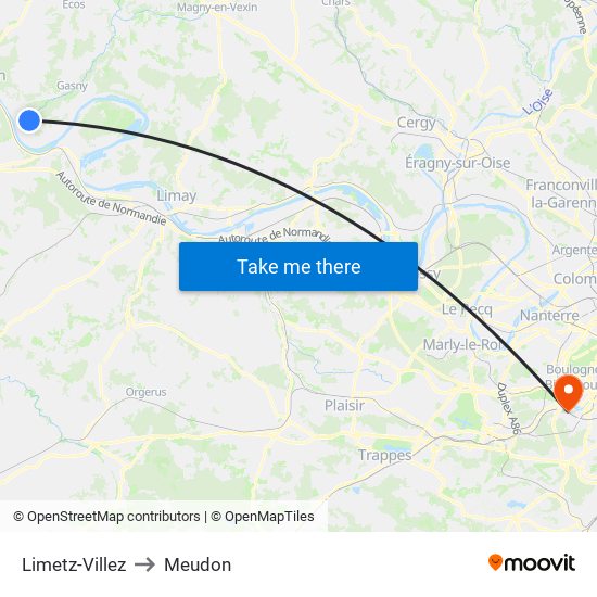 Limetz-Villez to Meudon map