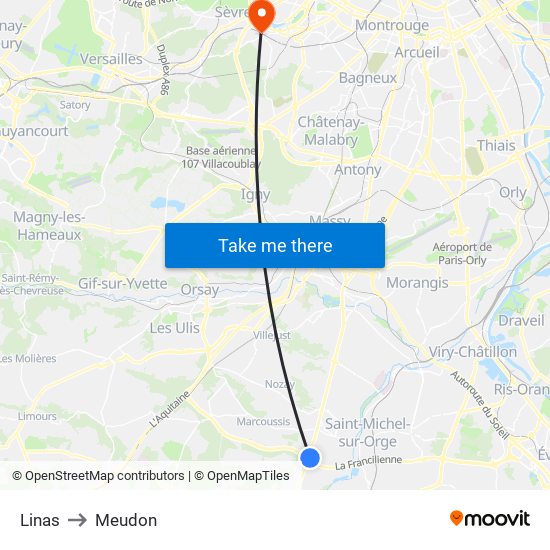 Linas to Meudon map