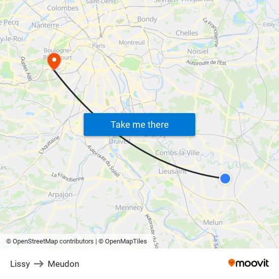 Lissy to Meudon map