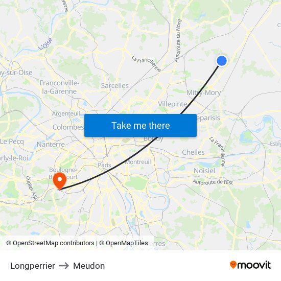 Longperrier to Meudon map