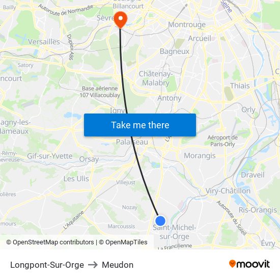 Longpont-Sur-Orge to Meudon map