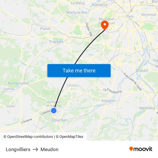 Longvilliers to Meudon map