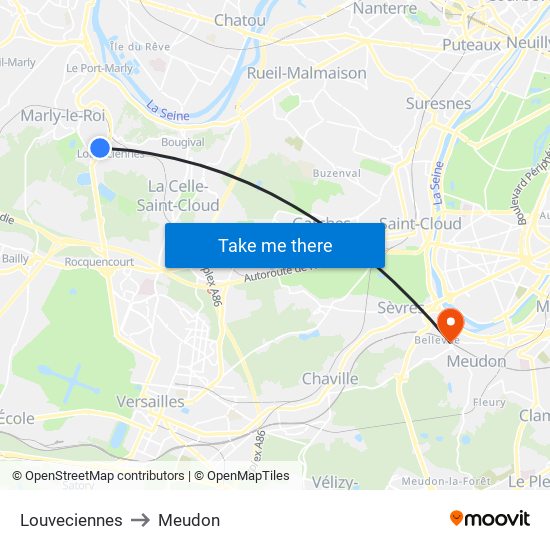 Louveciennes to Meudon map