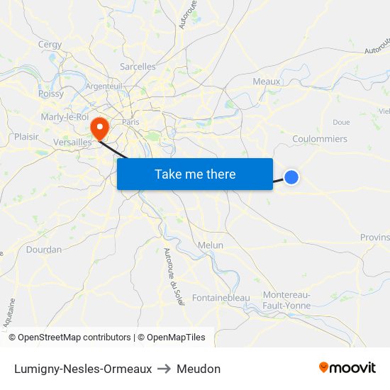 Lumigny-Nesles-Ormeaux to Meudon map