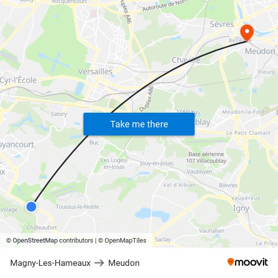 Magny-Les-Hameaux to Meudon map