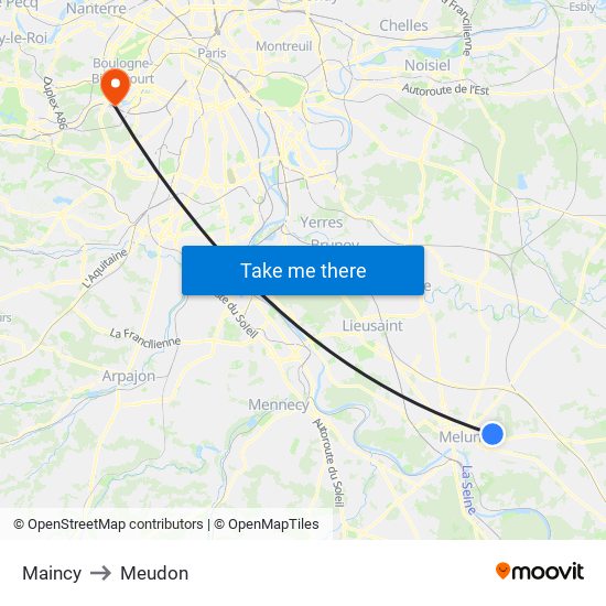Maincy to Meudon map