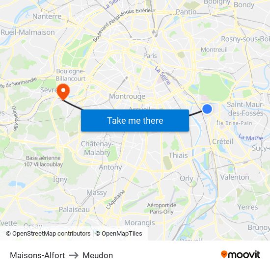 Maisons-Alfort to Meudon map