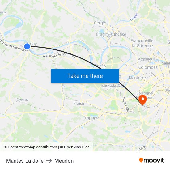 Mantes-La-Jolie to Meudon map