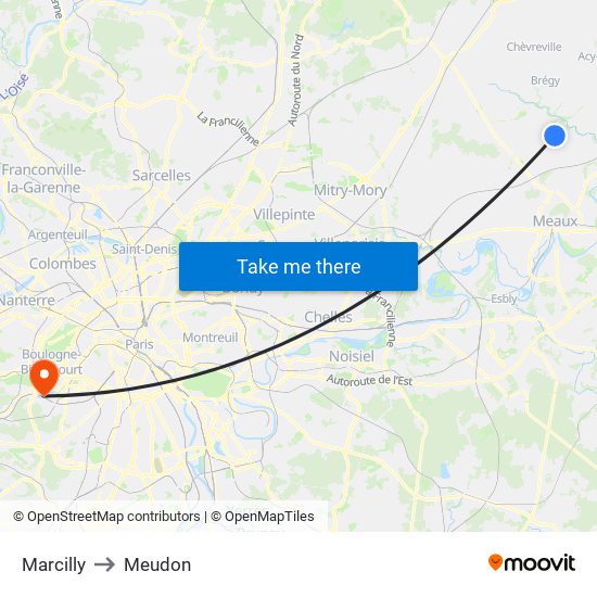 Marcilly to Meudon map