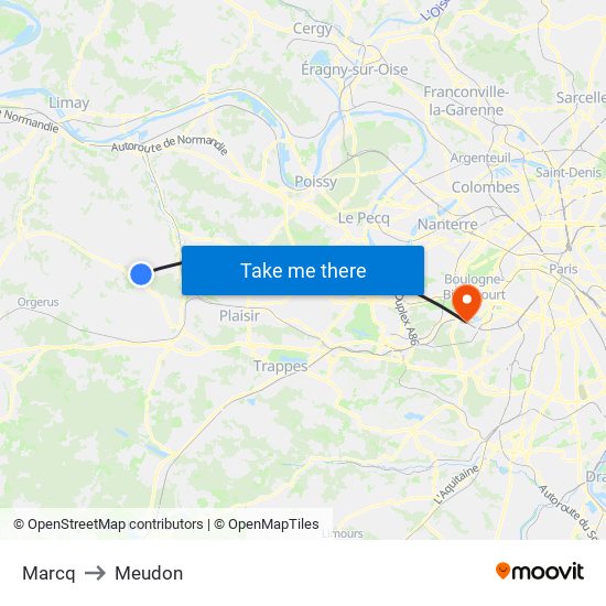 Marcq to Meudon map
