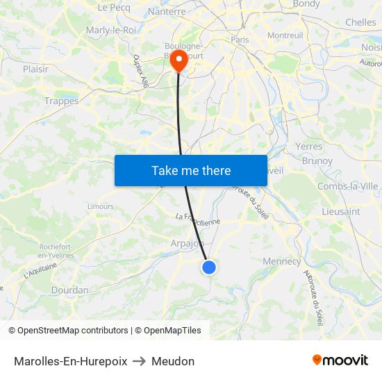 Marolles-En-Hurepoix to Meudon map