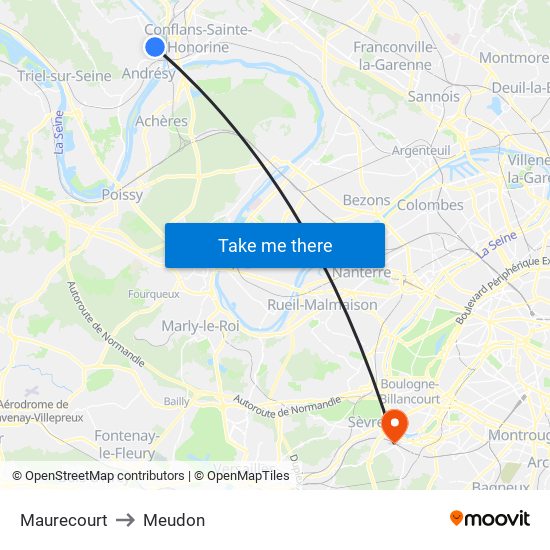 Maurecourt to Meudon map
