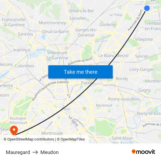 Mauregard to Meudon map