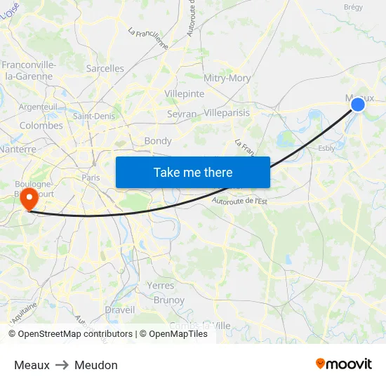 Meaux to Meudon map