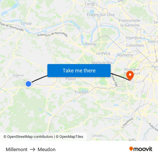 Millemont to Meudon map