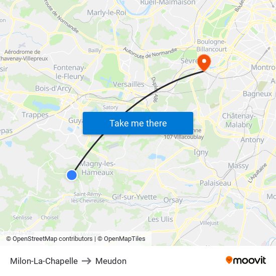 Milon-La-Chapelle to Meudon map
