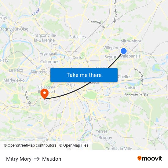 Mitry-Mory to Meudon map