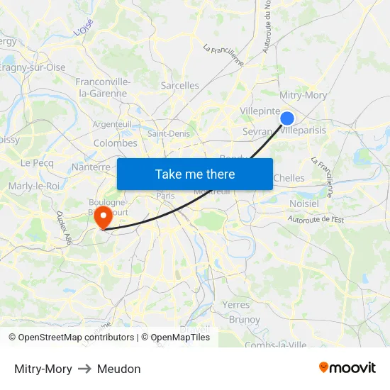 Mitry-Mory to Meudon map
