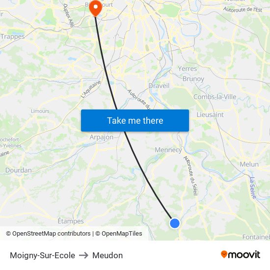 Moigny-Sur-Ecole to Meudon map