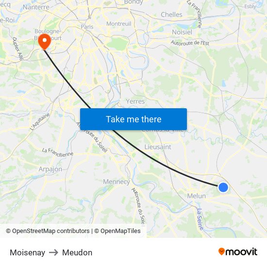 Moisenay to Meudon map