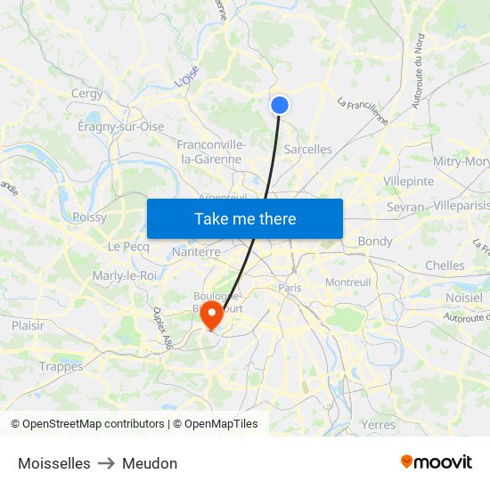 Moisselles to Meudon map