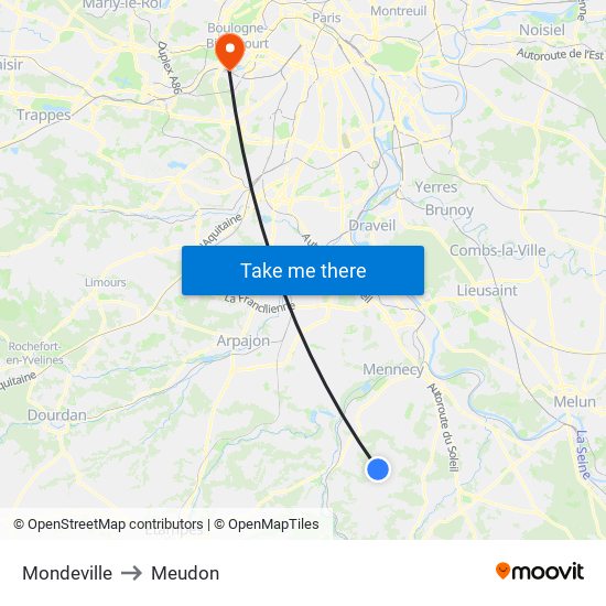 Mondeville to Meudon map