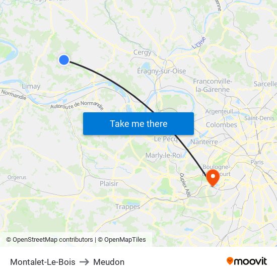 Montalet-Le-Bois to Meudon map