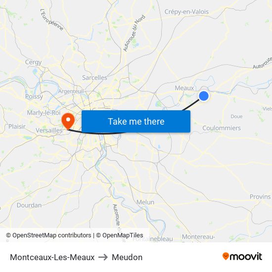 Montceaux-Les-Meaux to Meudon map