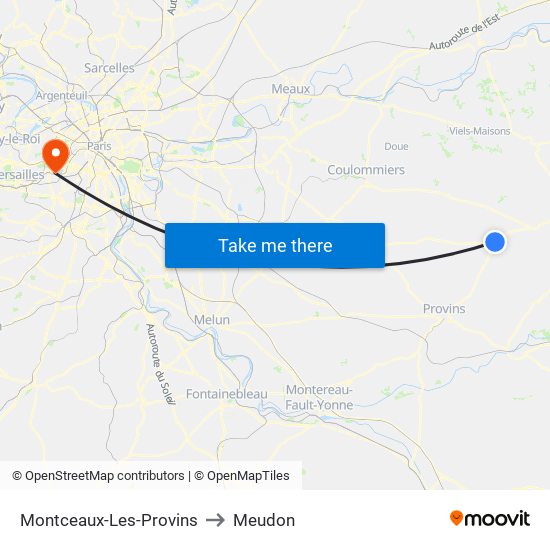 Montceaux-Les-Provins to Meudon map