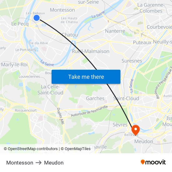 Montesson to Meudon map