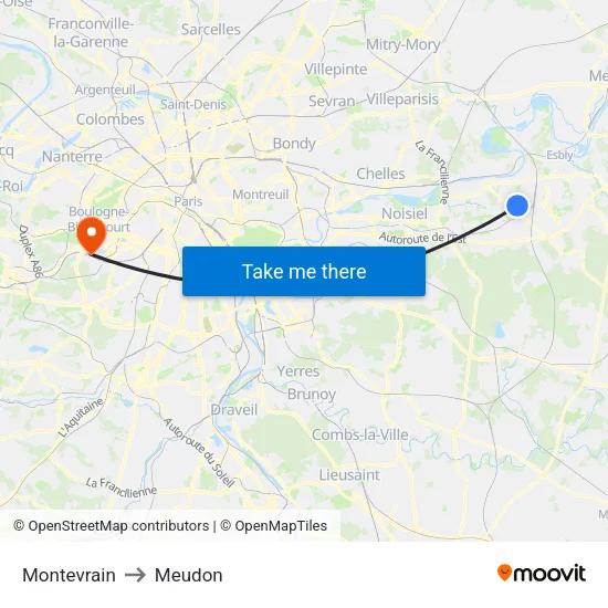 Montevrain to Meudon map